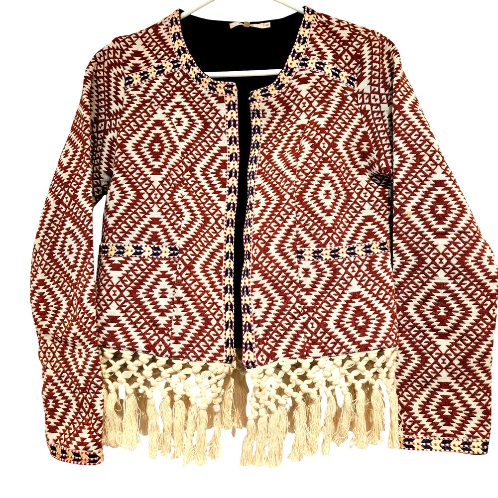 Tularosa Revolve Sante Fe Cropped Fringe Open Front Jacket Burnt Red Size XS - Picture 4 of 12